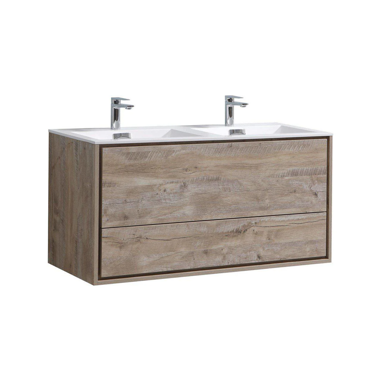 KubeBath DeLusso 48 in. Double Sink Wall Mount Modern Bathroom Vanity - Nature Wood, DL48D-NW - Cheap Abt