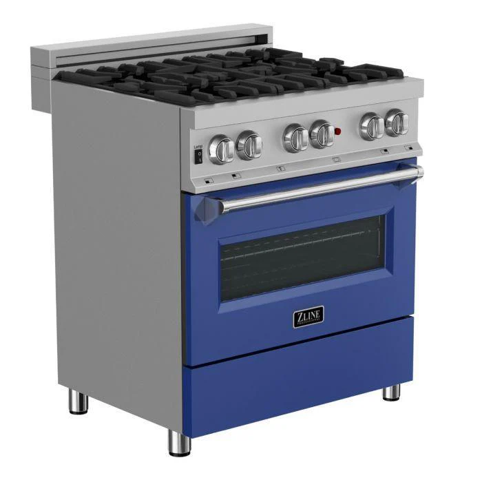 ZLINE 30 in. Professional Gas Burner/Electric Oven in DuraSnow® Stainless with Blue Matte Door, RAS-BM-30 - Cheap Abt