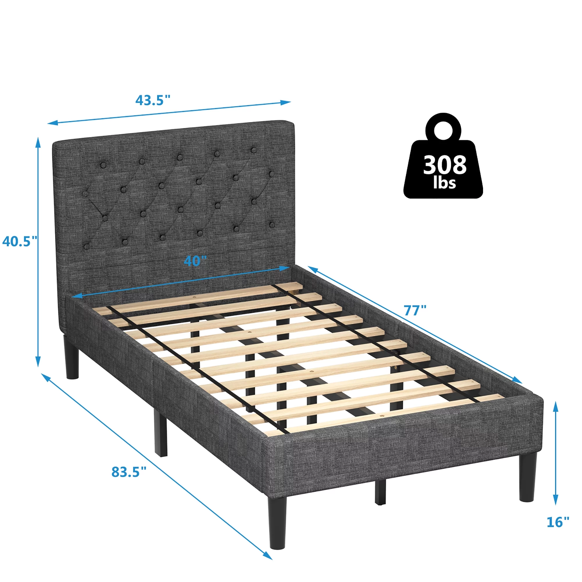 Costway Twin Upholstered Bed Frame Diamond Stitched Headboard Wood Slat Support - Cheap Abt