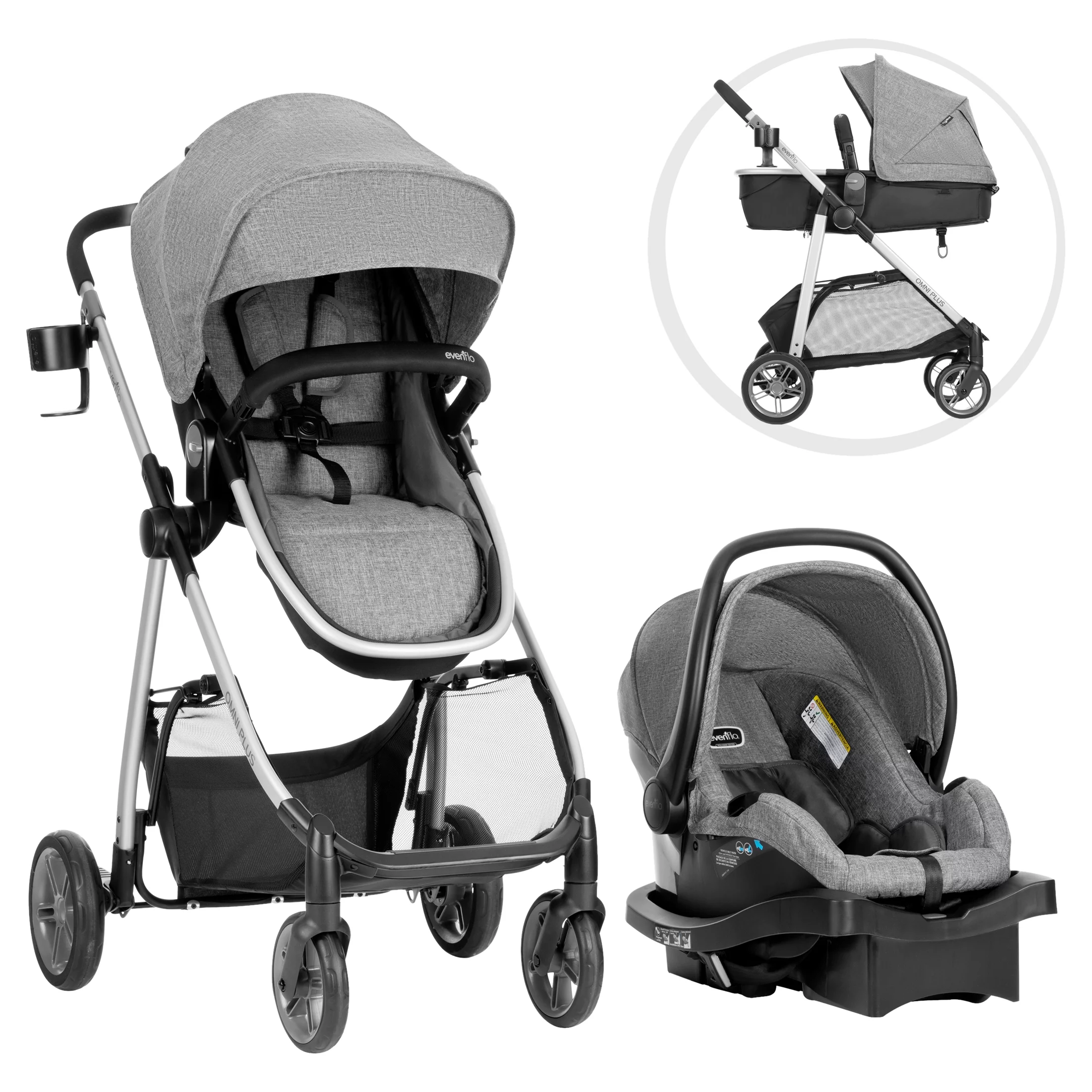 Evenflo Omni Plus Modular Travel System with LiteMax Sport Infant Car Seat, Mylar Gray, Unisex - Cheap Abt
