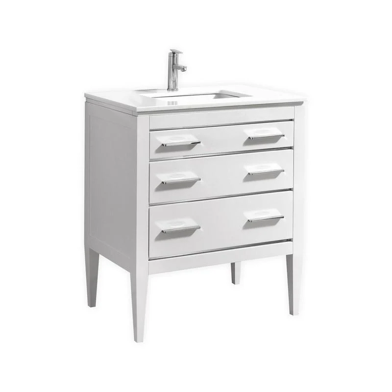 Eiffel 30'' High Gloss White Vanity W/ Quartz Counter Top - Cheap Abt