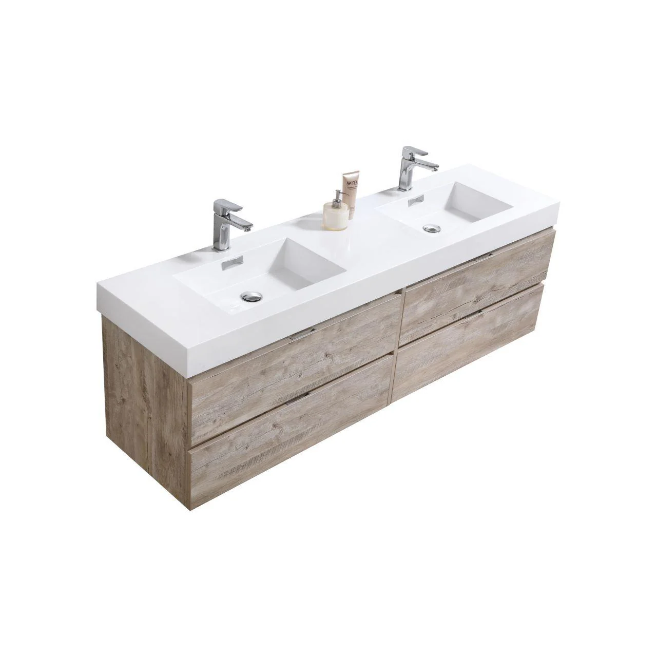 Bliss 72 in. Double Sink Wall Mount Modern Bathroom Vanity - Nature Wood - Cheap Abt
