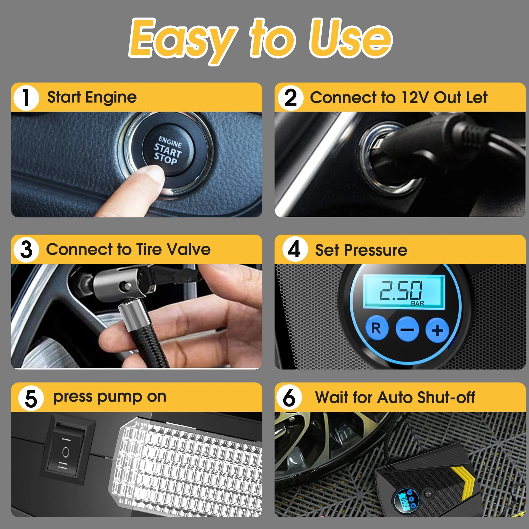 iFanze Tire Inflator, Portable Air Compressor for Car, Auto Air Pump with LED Light Gauge 12V DC, 150PSI Tire Pump Electric Air Pump Tire Inflator for Car, Bicycle, Motorcycle,Balls,Balloons, Black - Cheap Abt