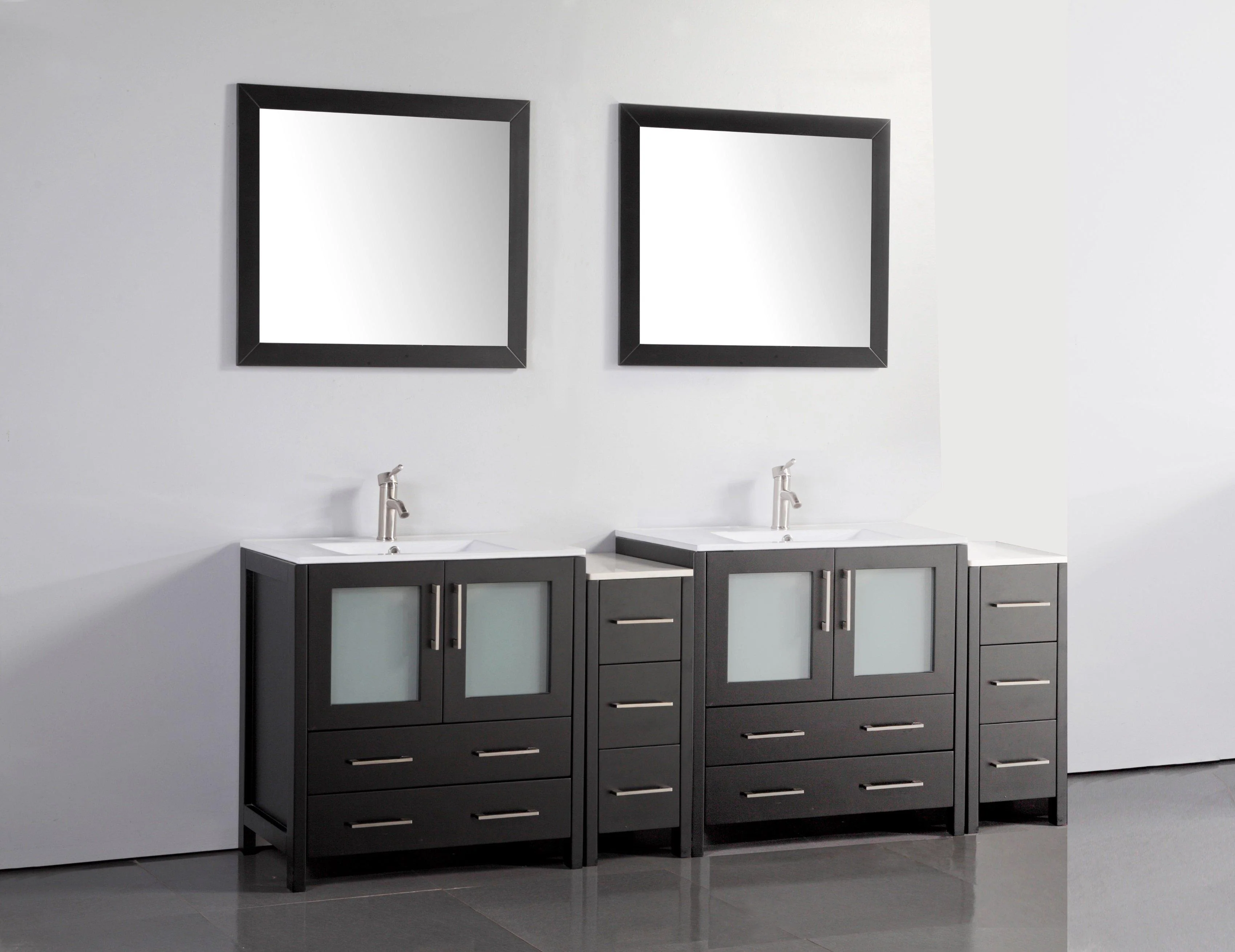 Vanity Art 84 in. Double Sink Vanity Cabinet with Ceramic Sink & Mirror (Double Cabinet) - Espresso, VA3030-84E - Cheap Abt