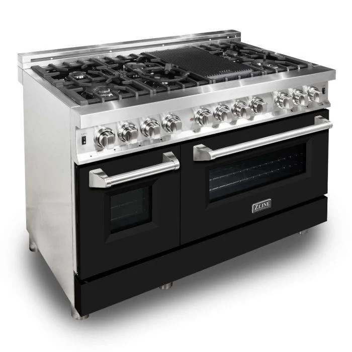 ZLINE 48 in. Professional Gas Burner/Electric Oven Stainless Steel 6.0 cu.ft. 7 Range - Black Matte, RA-BLM-48 - Cheap Abt