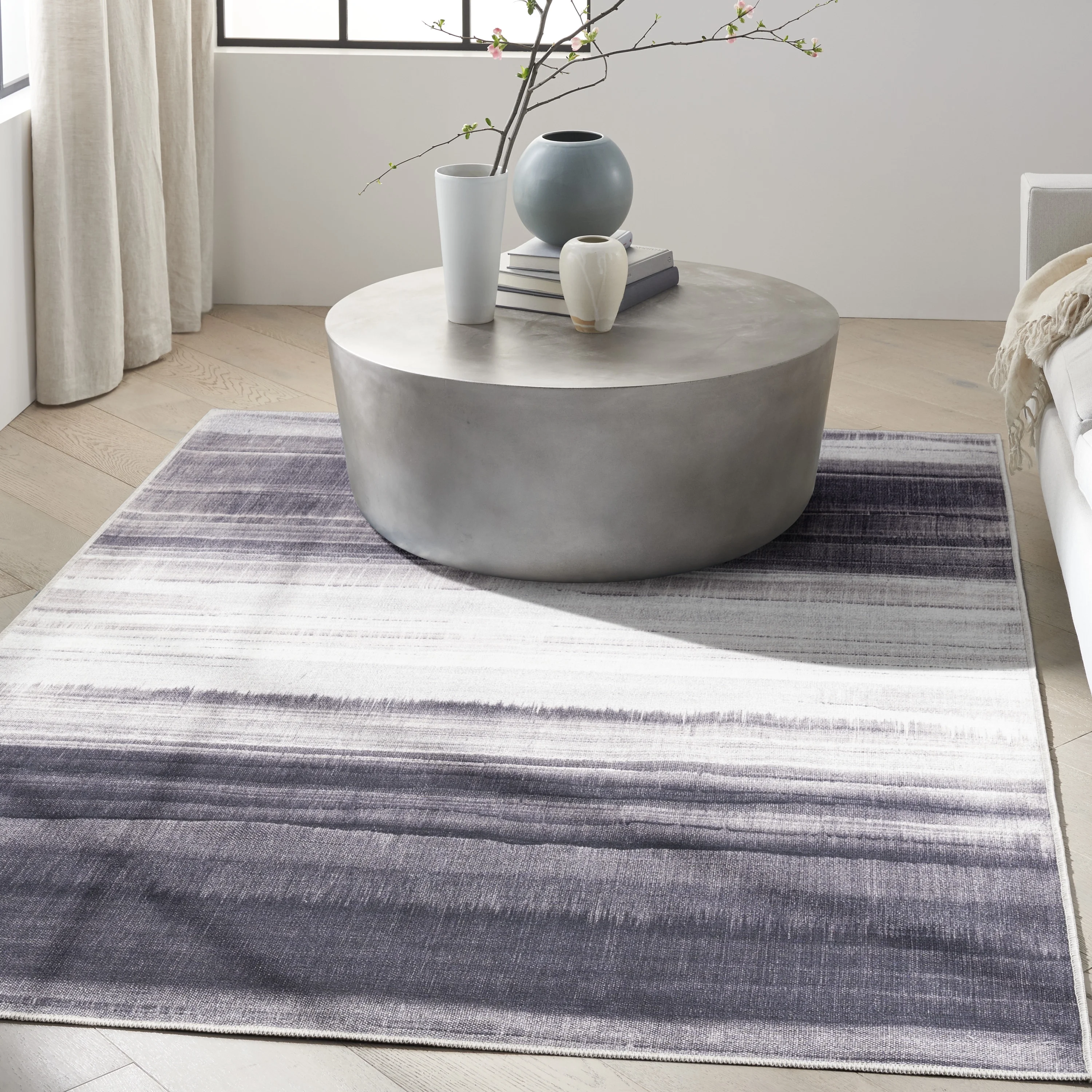 Nourison Launder Abstract Ivory Black 3'11 x 5'11 Area Rug. Easy Cleaning. Non Shedding. Bed Room. Living Room. Dining Room. Kitchen (4x6) - Cheap Abt