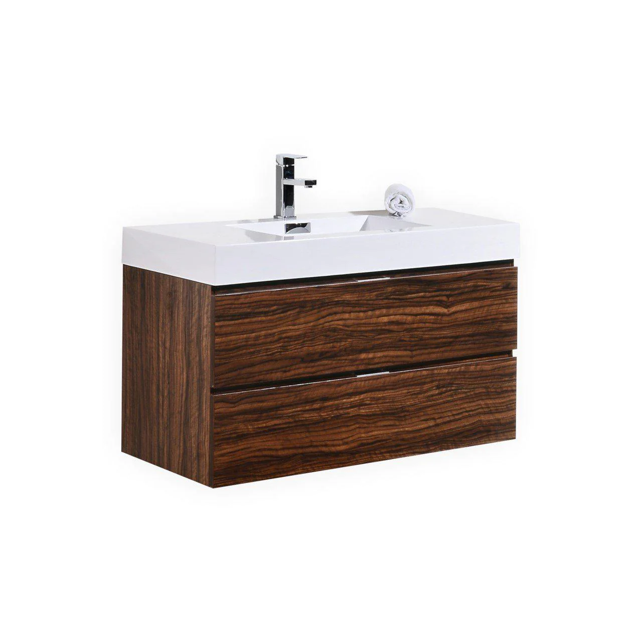 Bliss 40 in. Wall Mount Modern Bathroom Vanity - Walnut - Cheap Abt