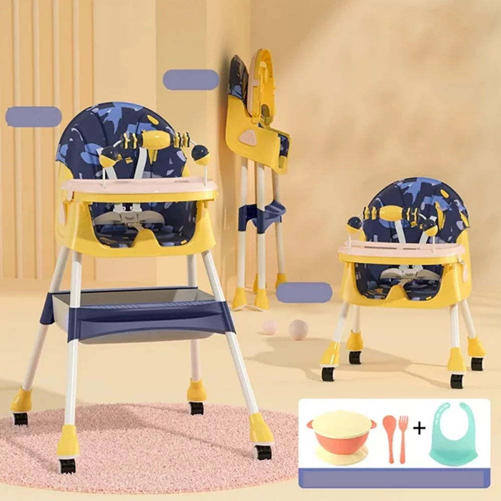 Yabanana Baby High Chair 4-in-1 Convertible Baby Highchair with Double-Layer Dinner Plate and Toy. Baby Dining Chairs. Yellow - Cheap Abt