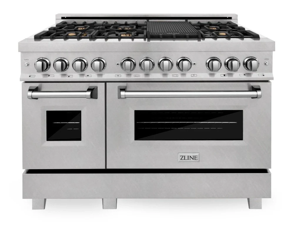 ZLINE 48 in. Professional Gas Burner/Electric Oven in DuraSnow® Stainless Steel with Brass Burners, RAS-SN-BR-48 - Cheap Abt