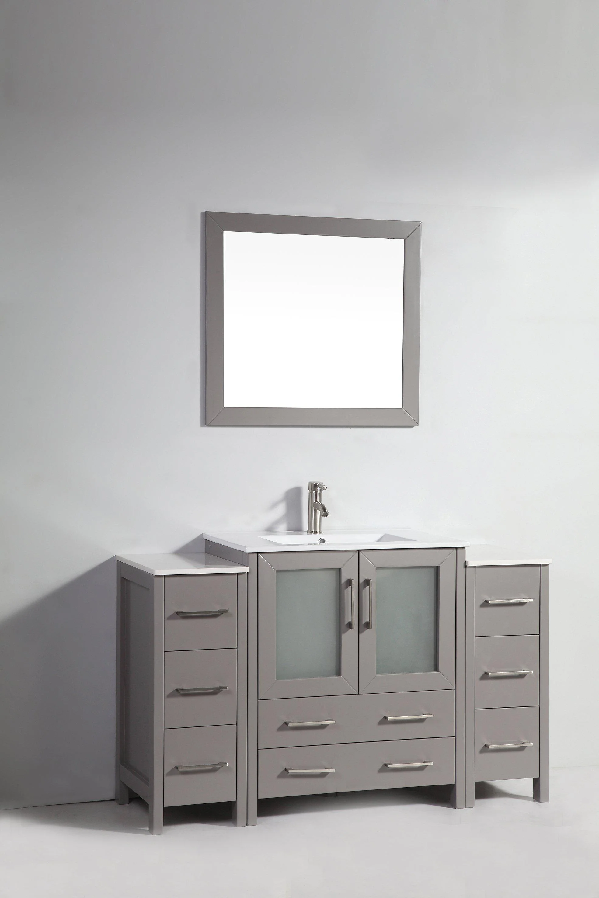 Vanity Art 54 in. Single Sink Vanity Cabinet with Ceramic Sink & Mirror - Grey, VA3030-54G - Cheap Abt