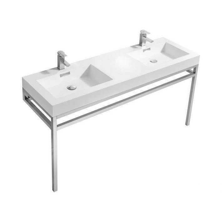 KubeBath Haus 60 in. Double Sink Stainless Steel Console w/ White Acrylic Sink - Chrome, CH60D - Cheap Abt