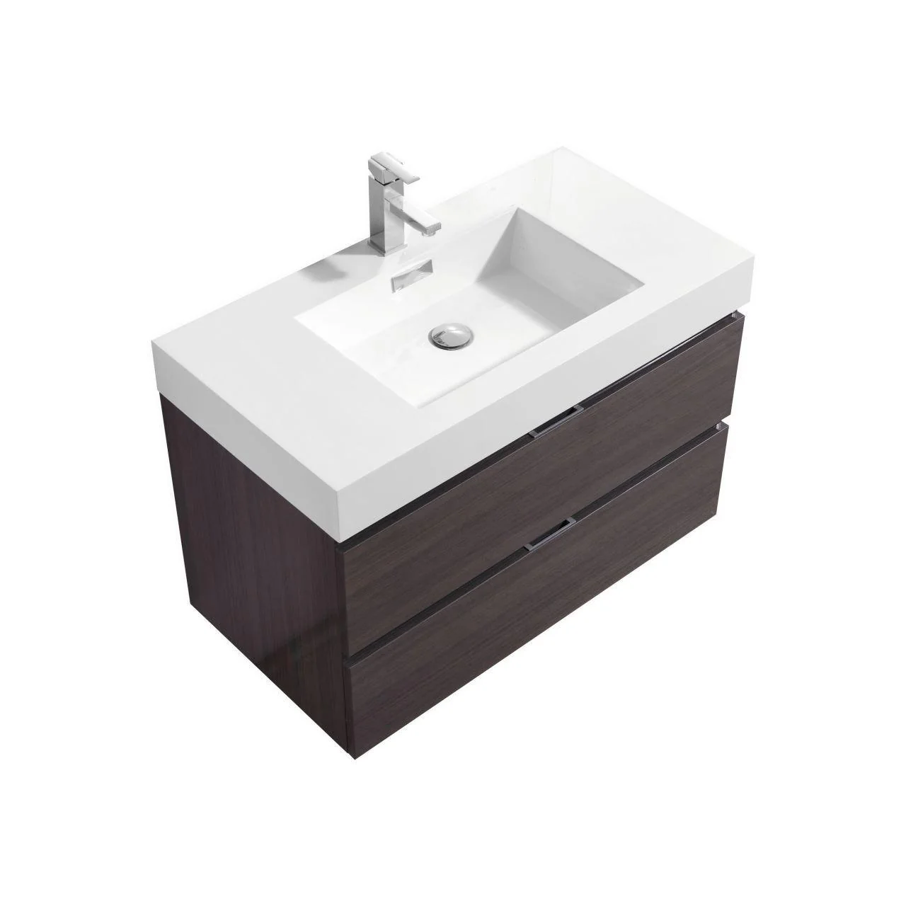Bliss 36 in. Wall Mount Modern Bathroom Vanity - High Gloss Gray Oak - Cheap Abt