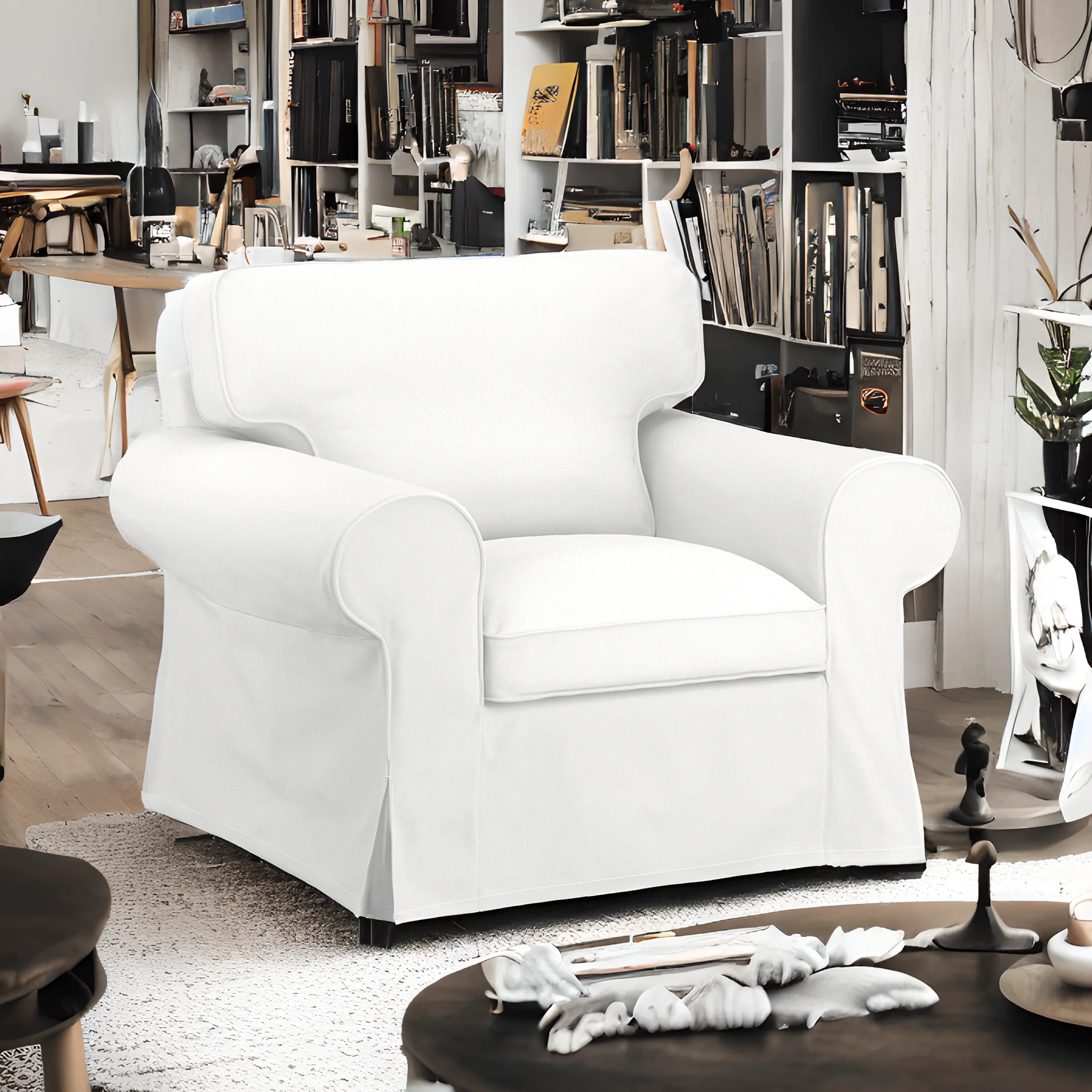 Solid White Armchair Slip Cover. Compatible with IKEA EKTORP - Cheap Abt