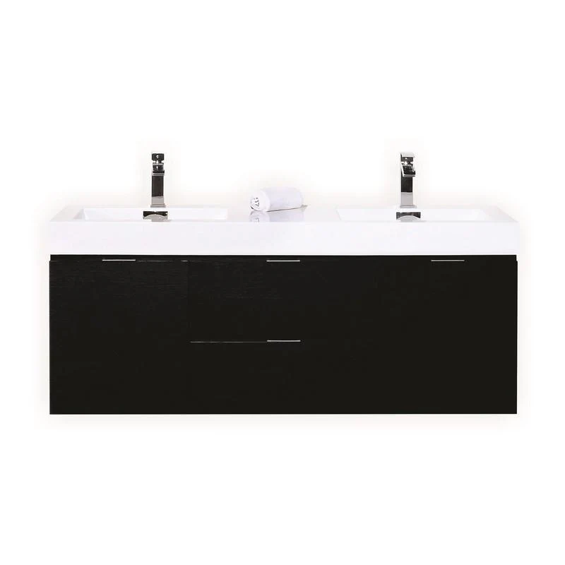 KubeBath Bliss 60 in. Double Sink Wall Mount Modern Bathroom Vanity - Black, BSL60D-BK - Cheap Abt